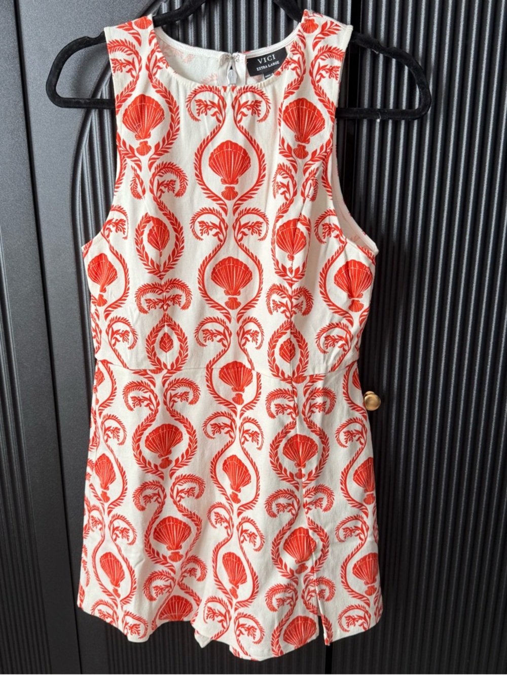 VICI White and Coral Shell-Print Sleeveless Mini Dress - Picture 6 of 14